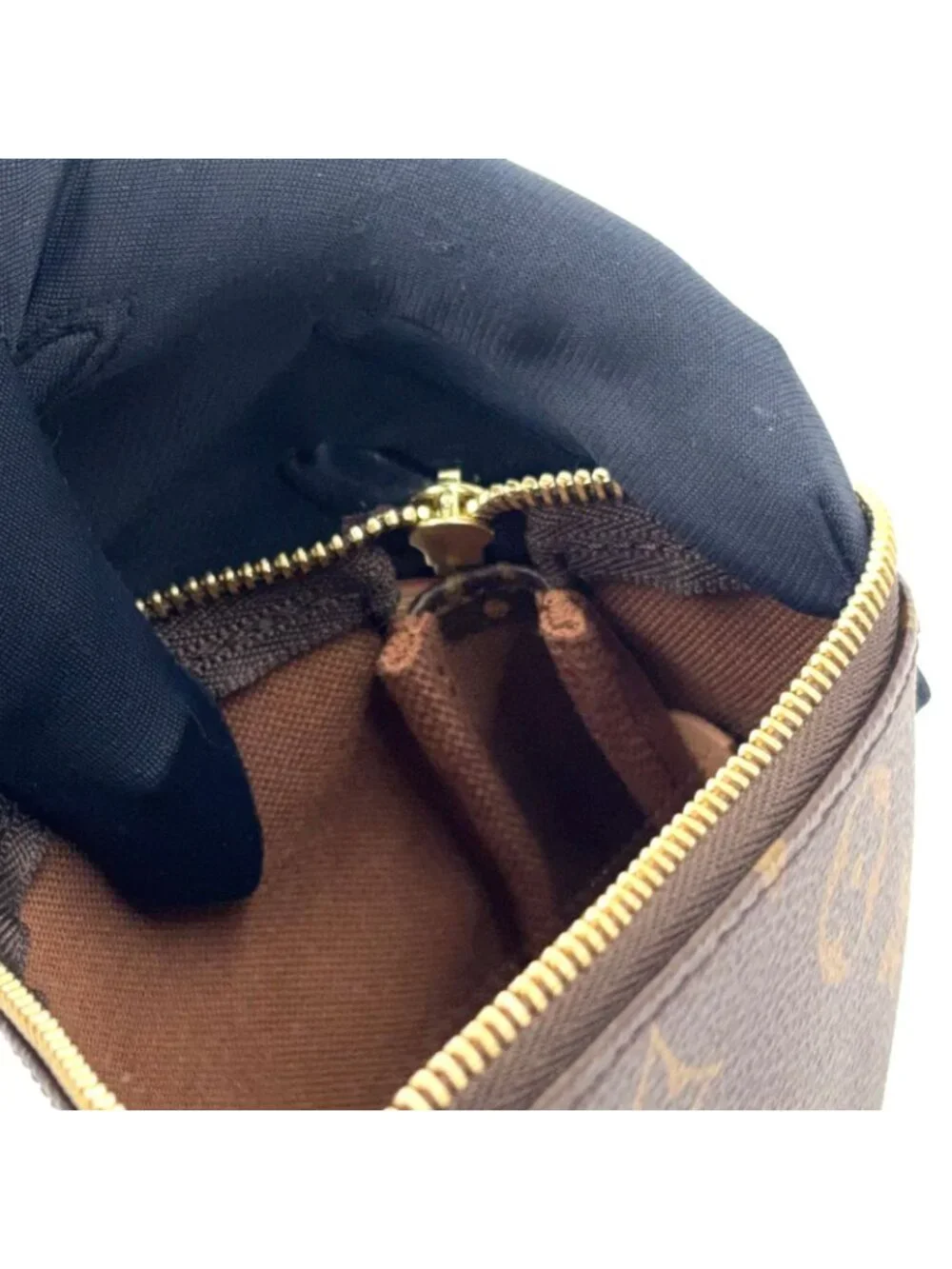 Louis Vuitton Mini Pochette Accessoires Monogram Leather Brown Handbag Gold